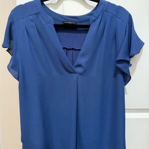 Elegant Blue Blouse with Flutter Sleeves